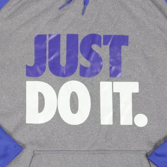 Nike Therma-Fit Mens XL Just Do It Hoodie Pullover Sweatshirt Gray Blue - Picture 2 of 10